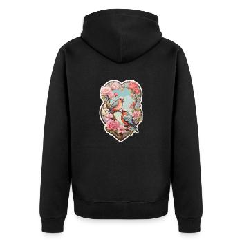 Zwei Turteltauben sitzen auf einem herzförmigen As - Unisex Premium Bio Zip Hoodie - Schwarz - Hinten - Nico (187cm)