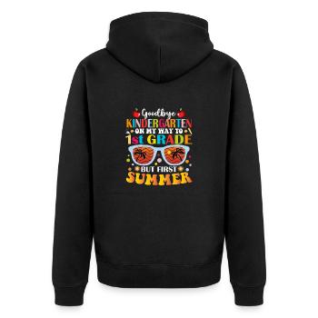 Auf Wiedersehen Kindergarten zur 1. Klasse Hallo Sommer - Unisex Premium Bio Zip Hoodie - Schwarz - Hinten - Nico (187cm)