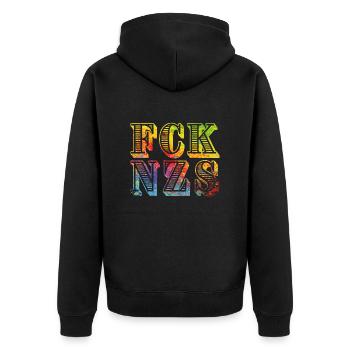 fcknzs speckled colours 08 - Unisex Premium Bio Zip Hoodie - Schwarz - Hinten - Nico (187cm)