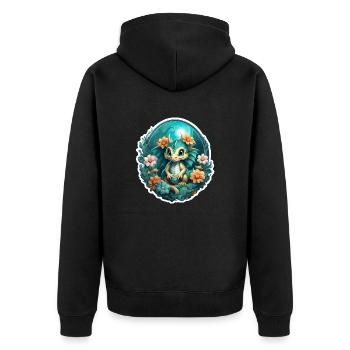 Drache - Unisex Premium Bio Zip Hoodie - Schwarz - Hinten - Nico (187cm)