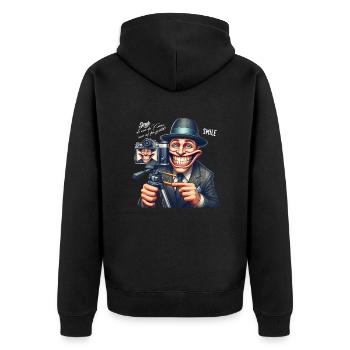 CamGlee - Immer im Fokus Edition - Unisex Premium Bio Zip Hoodie - Schwarz - Hinten - Nico (187cm)