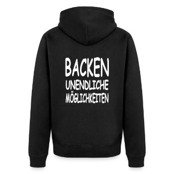 Bake - Unisex Premium Organic Zip Hoodie - black - Back - Nico (187cm)