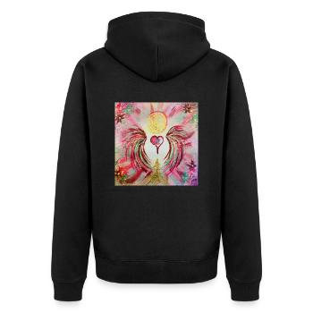 Herzengel Wirkmacht - Unisex Premium Bio Zip Hoodie - Schwarz - Hinten - Nico (187cm)
