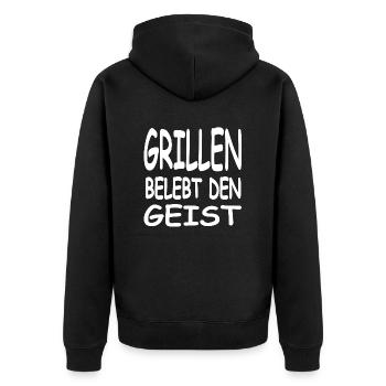 Grillen - Unisex Premium Bio Zip Hoodie - Schwarz - Hinten - Nico (187cm)