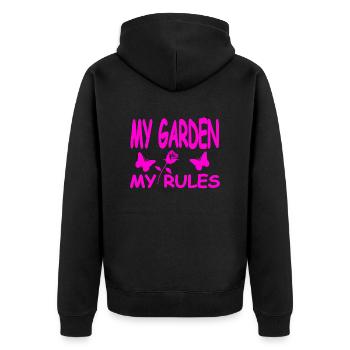 Garten - Unisex Premium Bio Zip Hoodie - Schwarz - Hinten - Nico (187cm)