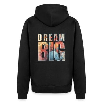 Dream big - Embark on Dreams - Unisex Premium Bio Zip Hoodie - Schwarz - Hinten - Nico (187cm)