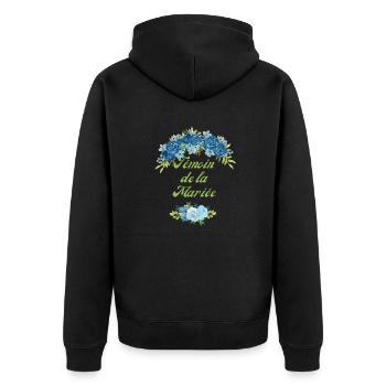témoin de la mariée fleurs bleus -tshirt assorti - Veste à capuche bio Premium Unisexe - noir - Dos - Nico (187cm)