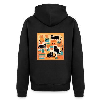 Boho Cats Abstrakt Plants 2 - Unisex Premium Bio Zip Hoodie - Schwarz - Hinten - Nico (187cm)