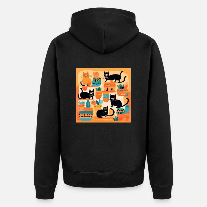 Boho Chats Abstrait Plantes 2 - Veste à capuche bio Premium Unisexe - noir