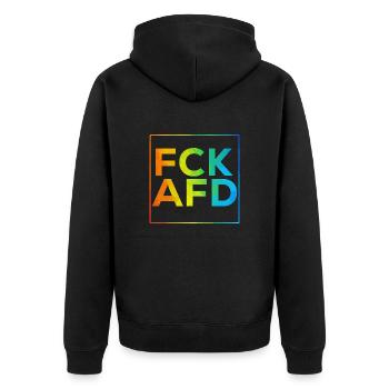FCK AFD mit Rahmen Regenbogen - Unisex Premium Bio Zip Hoodie - Schwarz - Hinten - Nico (187cm)
