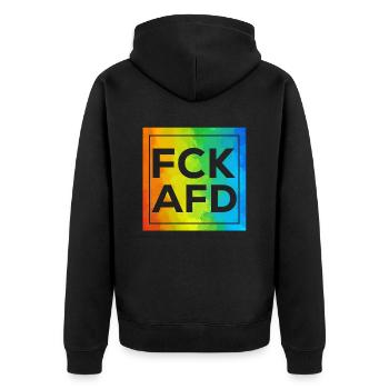 Fck AFD Cutout mit Rahmen - Unisex Premium Bio Zip Hoodie - Schwarz - Hinten - Nico (187cm)
