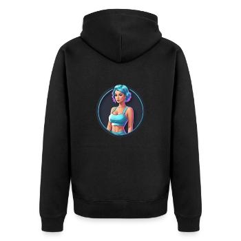 Fille rétro aux cheveux bleus - Veste à capuche bio Premium Unisexe - noir - Dos - Nico (187cm)