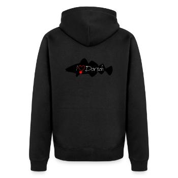 J’aime la morue noire - Veste à capuche bio Premium Unisexe - noir - Dos - Nico (187cm)