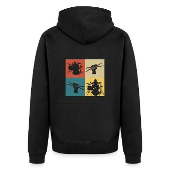 Retro-Vintage-Musik-Schlagzeuger - Unisex Premium Bio Zip Hoodie - Schwarz - Hinten - Nico (187cm)
