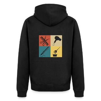 Retro Vintage Friseur - Unisex Premium Bio Zip Hoodie - Schwarz - Hinten - Nico (187cm)