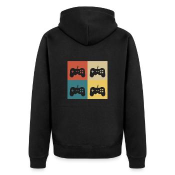 Retro-Vintage-Konsole - Unisex Premium Bio Zip Hoodie - Schwarz - Hinten - Nico (187cm)