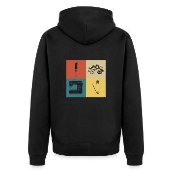 Retro-Vintage-Nähen - Unisex Premium Bio Zip Hoodie - Schwarz - Hinten - Nico (187cm)