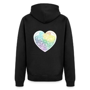 Coeur en Mandala et motifs de zentangle Arc en Cie - Veste à capuche bio Premium Unisexe - noir - Dos - Nico (187cm)