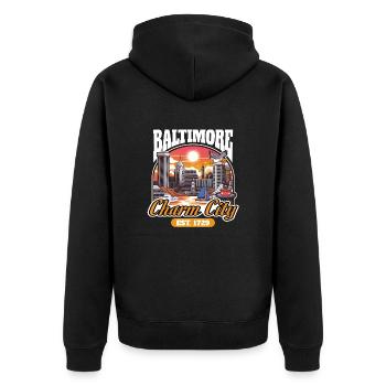 Baltimore Charm City Cartoon Paysage urbain - Veste à capuche bio Premium Unisexe - noir - Dos - Nico (187cm)
