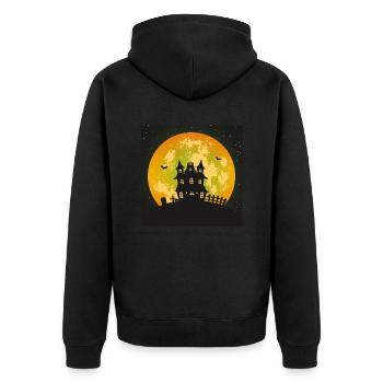 Gruseliges Spukhaus mit Vollmond - Unisex Premium Bio Zip Hoodie - Schwarz - Hinten - Nico (187cm)