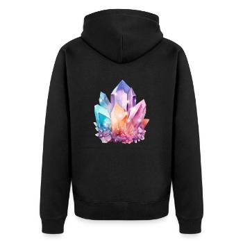 Bunter Kristall - Unisex Premium Bio Zip Hoodie - Schwarz - Hinten - Nico (187cm)