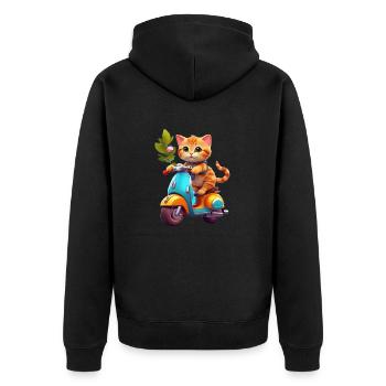 Cat Rides Scooter - Unisex Premium Organic Zip Hoodie - black - Back - Nico (187cm)