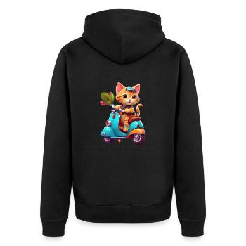 Cat Rides Scooter - Unisex Premium Organic Zip Hoodie - black - Back - Nico (187cm)