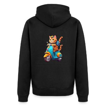 Cat Rides Scooter - Unisex Premium Organic Zip Hoodie - black - Back - Nico (187cm)