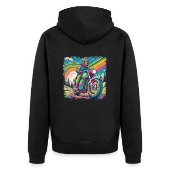Berge im psychedelischem Biker-Rausch - Unisex Premium Bio Zip Hoodie - Schwarz - Hinten - Nico (187cm)