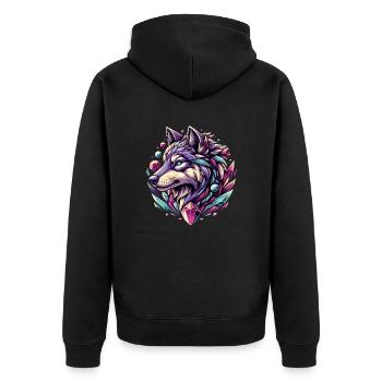 Digitale Kunst - Majestätischer Wolfskopf mit Edelstein - Unisex Premium Bio Zip Hoodie - Schwarz - Hinten - Nico (187cm)