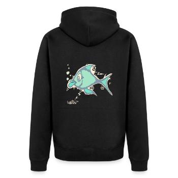 Fisch Fisch - Unisex Premium Bio Zip Hoodie - Schwarz - Hinten - Nico (187cm)