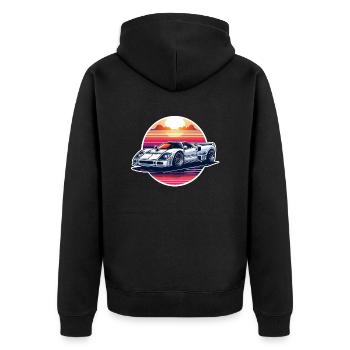 Oldtimer Sonnenuntergang - Unisex Premium Bio Zip Hoodie - Schwarz - Hinten - Nico (187cm)