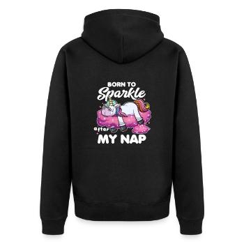 Geboren, um Cartoon-Einhorn zu funkeln - Unisex Premium Bio Zip Hoodie - Schwarz - Hinten - Nico (187cm)