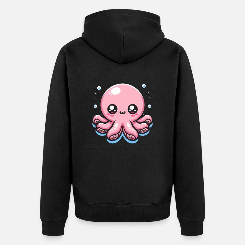 Mignon Kawaii Pink Octopus - Veste à capuche bio Premium Unisexe - noir