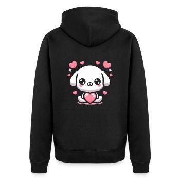 Cute Puppy Dog Heart - Unisex Premium Organic Zip Hoodie - black - Back - Nico (187cm)