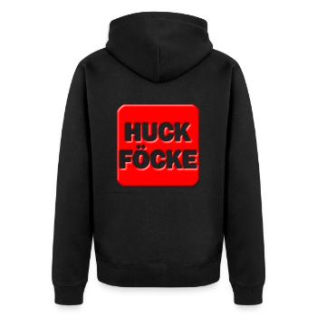 huck föcke red - Unisex Premium Bio Zip Hoodie - Schwarz - Hinten - Nico (187cm)