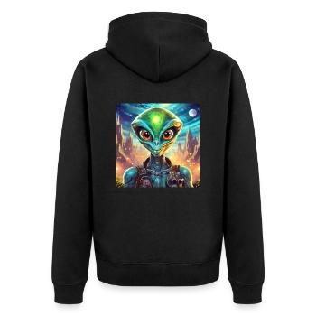 Glühwürmchen Alien Lustige Figur 28830 - Unisex Premium Bio Zip Hoodie - Schwarz - Hinten - Nico (187cm)