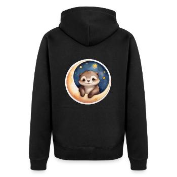 Otter sitzt im Mond - Unisex Premium Bio Zip Hoodie - Schwarz - Hinten - Nico (187cm)