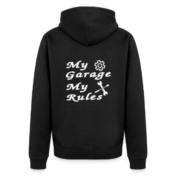Garage - Unisex Premium Bio Zip Hoodie - Schwarz - Hinten - Nico (187cm)