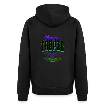 VaporTropic VersaWaves? Versavapor tropisch was? - Unisex Premium Bio Zip Hoodie - Schwarz - Hinten - Nico (187cm)
