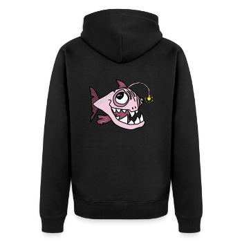 Anglerfisch - Unisex Premium Bio Zip Hoodie - Schwarz - Hinten - Nico (187cm)