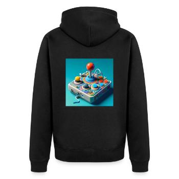 Joystick 8 - Unisex Premium Bio Zip Hoodie - Schwarz - Hinten - Nico (187cm)