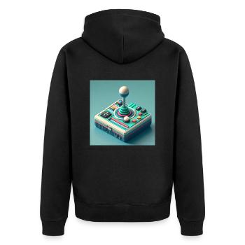 Joystick 7 - Unisex Premium Bio Zip Hoodie - Schwarz - Hinten - Nico (187cm)