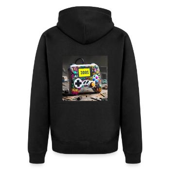 Joystick 6 - Unisex Premium Bio Zip Hoodie - Schwarz - Hinten - Nico (187cm)