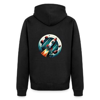 Retro Rocket and Planets - Unisex Premium Organic Zip Hoodie - black - Back - Nico (187cm)