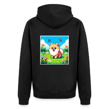 Pixel-Pom - Unisex Premium Bio Zip Hoodie - Schwarz - Hinten - Nico (187cm)