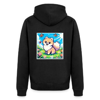 Pixel-Pom - Unisex Premium Bio Zip Hoodie - Schwarz - Hinten - Nico (187cm)