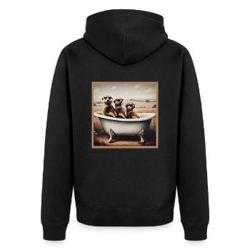 Erdmännchen in der Badewanne - Unisex Premium Bio Zip Hoodie - Schwarz - Hinten - Nico (187cm)