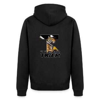 T is for tiger - Unisex Premium Organic Zip Hoodie - black - Back - Nico (187cm)