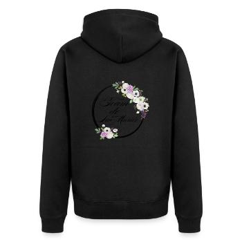 Team der lila Blumenbraut - Junggesellinnenabschied Geschenkidee - Unisex Premium Bio Zip Hoodie - Schwarz - Hinten - Nico (187cm)